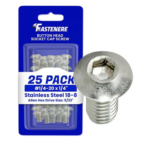 مسامير غطاء مقبس رأس زر Fastenere -1/4-20 × 1/4 بوصة، 18-8 (25 قطعة) من الفولاذ المقاوم للصدأ، ملولبة بالكامل، لمسة نهائية ساطعة، مقاومة للتآكل، خيط الآلة، سهلة التركيب مع محرك سداسي ألين in Kuwait