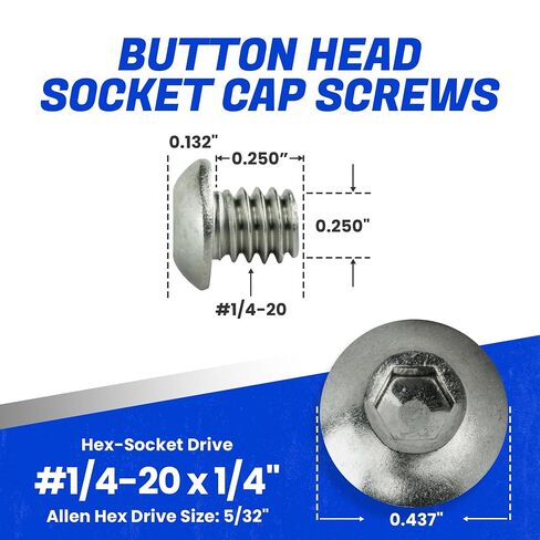 مسامير غطاء مقبس رأس زر Fastenere -1/4-20 × 1/4 بوصة، 18-8 (25 قطعة) من الفولاذ المقاوم للصدأ، ملولبة بالكامل، لمسة نهائية ساطعة، مقاومة للتآكل، خيط الآلة، سهلة التركيب مع محرك سداسي ألين in Kuwait