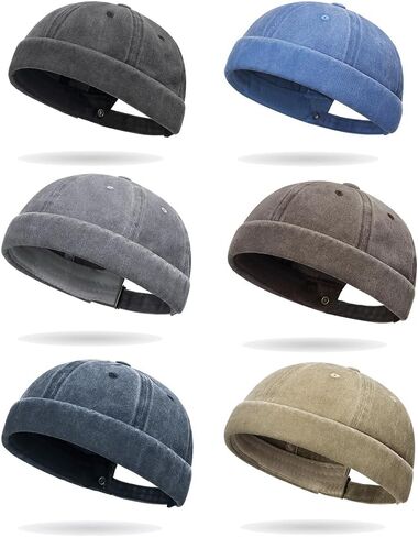 6 قطعة القبعات Brimless للرجال النساء قبعة دوكر غسلها القطن الرجعية لا قبعة لها حواف Skullcap قبعة قابل للتعديل توالت الكفة القبعات in Kuwait