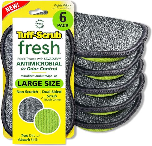 وسادات إسفنجية من الألياف الدقيقة المقشرة الطازجة من Tuff-Scrub، قماش مع التحكم في الرائحة SILVADUR ورغوة مملوءة بالفحم، 6 عبوات من الوسائد الكبيرة الخضراء، غير قابلة للخدش، مزدوجة الجوانب، قابلة للغسل في الغسالة، متينة in Kuwait