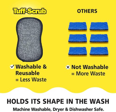 وسادات إسفنجية من الألياف الدقيقة المقشرة الطازجة من Tuff-Scrub، قماش مع التحكم في الرائحة SILVADUR ورغوة مملوءة بالفحم، 6 عبوات من الوسائد الكبيرة الخضراء، غير قابلة للخدش، مزدوجة الجوانب، قابلة للغسل في الغسالة، متينة in Kuwait