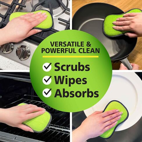 وسادات إسفنجية من الألياف الدقيقة المقشرة الطازجة من Tuff-Scrub، قماش مع التحكم في الرائحة SILVADUR ورغوة مملوءة بالفحم، 6 عبوات من الوسائد الكبيرة الخضراء، غير قابلة للخدش، مزدوجة الجوانب، قابلة للغسل في الغسالة، متينة in Kuwait