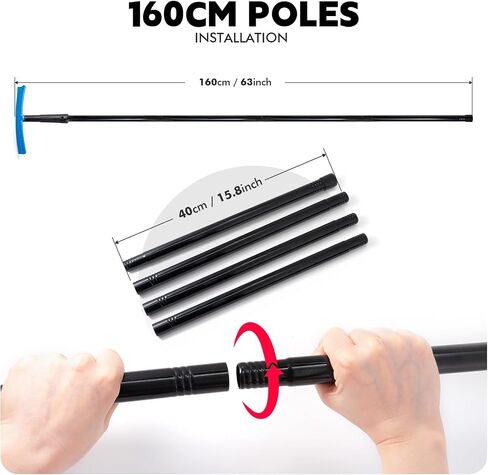FOSHIO TPU Squeegee 10-Inch Blade with 4 Extension Poles (Extends up to 63 Inches), Anti-Slip Grip Handle Rubber Squeegee Streak-Free Cleaning for Car Windows, Shower Doors, Mirrors, Glass in Kuwait