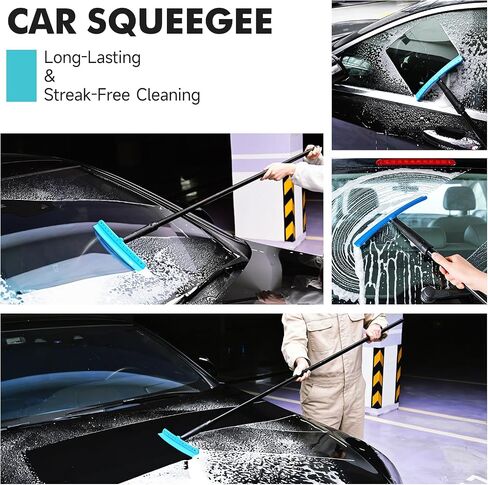 FOSHIO TPU Squeegee 10-Inch Blade with 4 Extension Poles (Extends up to 63 Inches), Anti-Slip Grip Handle Rubber Squeegee Streak-Free Cleaning for Car Windows, Shower Doors, Mirrors, Glass in Kuwait