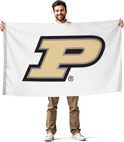 علم مطبوع من Purdue Boilermakers College Sports - مرخص من الرابطة الوطنية لرياضة الجامعات - نايلون - لافتة مدرسية (أبيض، ذهبي) (3 × 5 بوصات) in Kuwait