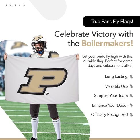 علم مطبوع من Purdue Boilermakers College Sports - مرخص من الرابطة الوطنية لرياضة الجامعات - نايلون - لافتة مدرسية (أبيض، ذهبي) (3 × 5 بوصات) in Kuwait