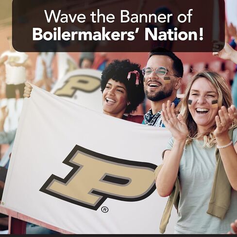 علم مطبوع من Purdue Boilermakers College Sports - مرخص من الرابطة الوطنية لرياضة الجامعات - نايلون - لافتة مدرسية (أبيض، ذهبي) (3 × 5 بوصات) in Kuwait