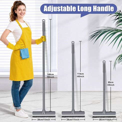2 in 1 Floor Scrub Brush: Deck Brush with Squeegee - Long Adjustable Handle - 55'' Stiff Bristle Scrape Brush for Deck Patio Garage Shower Bathroom in Kuwait