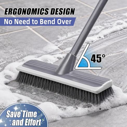 2 in 1 Floor Scrub Brush: Deck Brush with Squeegee - Long Adjustable Handle - 55'' Stiff Bristle Scrape Brush for Deck Patio Garage Shower Bathroom in Kuwait
