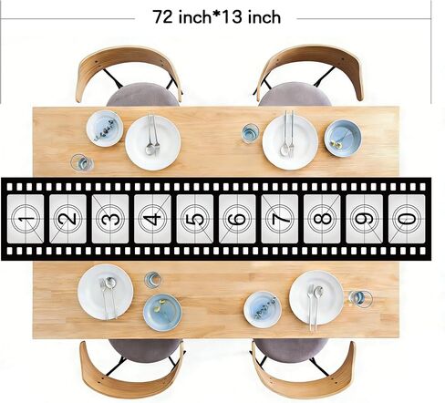 Movie Table Runner, Film Strip Reel Night Movie Polyester Fabric Kitchen Dining Table Decoration for Home Party Decoration, 13x72 Inch in Kuwait