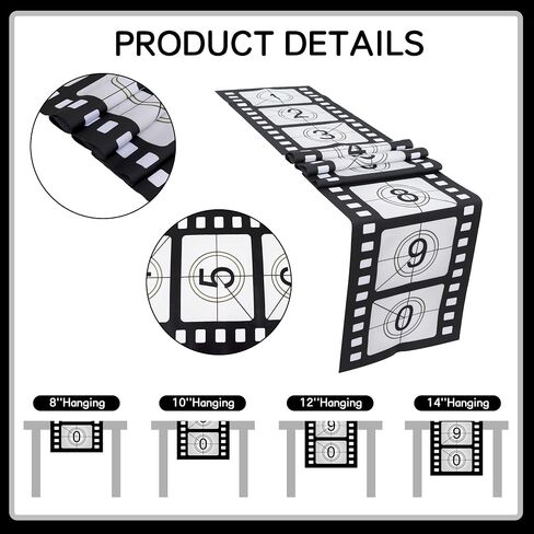 Movie Table Runner, Film Strip Reel Night Movie Polyester Fabric Kitchen Dining Table Decoration for Home Party Decoration, 13x72 Inch in Kuwait
