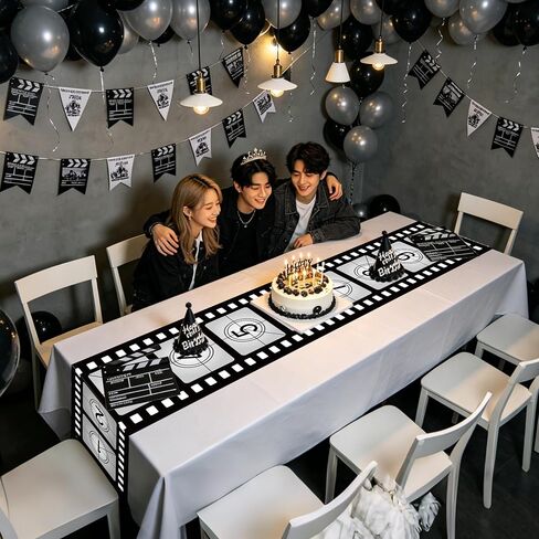 Movie Table Runner, Film Strip Reel Night Movie Polyester Fabric Kitchen Dining Table Decoration for Home Party Decoration, 13x72 Inch in Kuwait