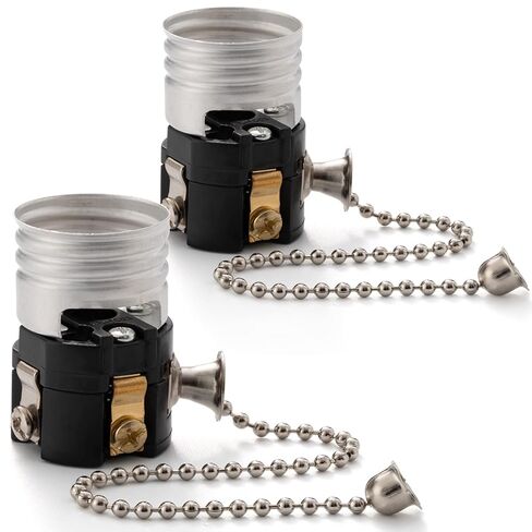 UL Listed Pull Chain Lamp Socket Replacement, E26/E27 Light Socket Interior with Pull Chain Switch, Medium Base, Lamp Repair Parts for Table Lamp and Floor Lamp, Lamp Switch Replacement,（2 Pack） in Kuwait