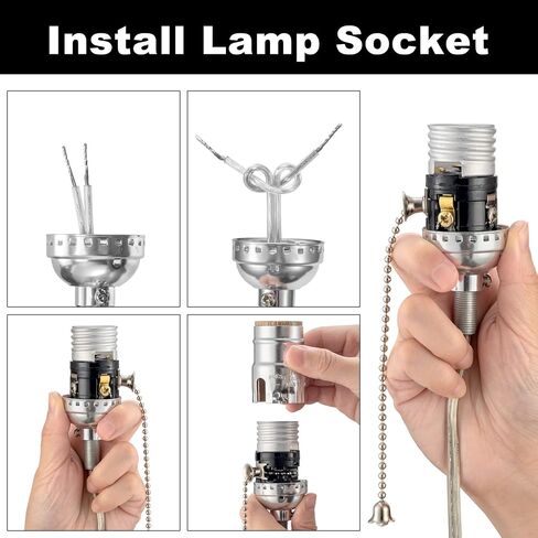 UL Listed Pull Chain Lamp Socket Replacement, E26/E27 Light Socket Interior with Pull Chain Switch, Medium Base, Lamp Repair Parts for Table Lamp and Floor Lamp, Lamp Switch Replacement,（2 Pack） in Kuwait