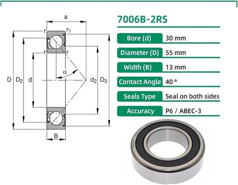 1 قطعة 7006B-2RS 30X55X13 7006B 7006-B-2RS-TVP P6 ABEC-3الزاوي الاتصال الكرات in Kuwait
