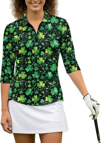 Women 3/4 Sleeve Golf Polo Shirts Zip Collared Tennis Polo Workout Tops Quick Dry Lightweight Athletic Work Blouses in Kuwait