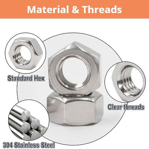 #10-32 Hex Nuts, 60 Pack 304 (A2-70) Stainless Steel Hardware Nuts,Standard Inch Fine Thread Nuts (hex nut, #10-32 60pcs) in Kuwait