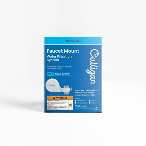 فلتر مياه مثبت على صنبور Culligan CULFMWHRF - فلتر مياه أبيض لصنبور الحوض يقلل من المواد البلاستيكية الدقيقة ويقلل الكلور، نظام ترشيح سهل التركيب لشرب الصنبور النظيف in Kuwait