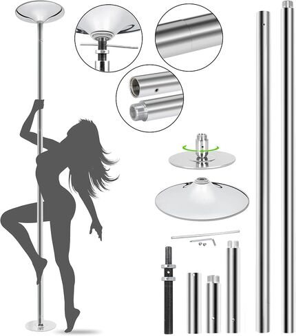 Saturnpower Stripper Pole Spinning Static Dance Pole 45 ملم مجموعة عمود الرقص المحمولة القابلة للإزالة مع تمديد للمبتدئين المحترفين في ممارسة التمارين الرياضية في النادي والحفلات المنزلية وصالة الألعاب الرياضية واللياقة البدنية، فضي in Kuwait