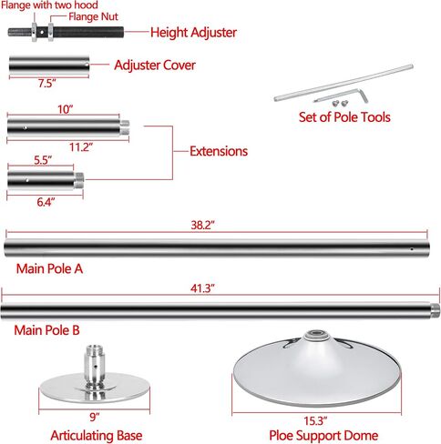 Saturnpower Stripper Pole Spinning Static Dance Pole 45 ملم مجموعة عمود الرقص المحمولة القابلة للإزالة مع تمديد للمبتدئين المحترفين في ممارسة التمارين الرياضية في النادي والحفلات المنزلية وصالة الألعاب الرياضية واللياقة البدنية، فضي in Kuwait