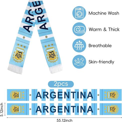 2 Pcs Soccer Fan Scarf, Soccer Fans Souvenir Polyester Double Side Print Scarf for World Soccer Matches & Game Day in Kuwait