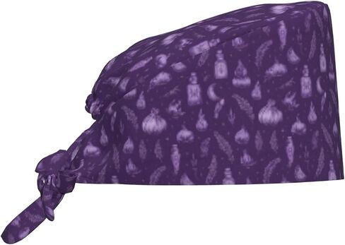 Purple Mystical Herbs Print Scrub Caps Women Men, Nurse Cap Surgical Caps Scrub Hats for Women Men, Adjustable Working Cap with Sweatband in Kuwait