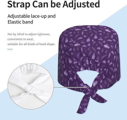 Purple Mystical Herbs Print Scrub Caps Women Men, Nurse Cap Surgical Caps Scrub Hats for Women Men, Adjustable Working Cap with Sweatband in Kuwait