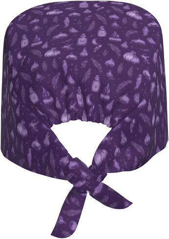 Purple Mystical Herbs Print Scrub Caps Women Men, Nurse Cap Surgical Caps Scrub Hats for Women Men, Adjustable Working Cap with Sweatband in Kuwait