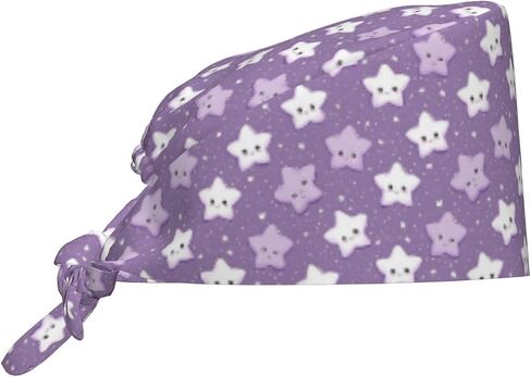 Lavender Purple Cute Star Print Scrub Caps Women Men, Nurse Cap Surgical Caps Scrub Hats for Women Men, Adjustable Working Cap with Sweatband in Kuwait