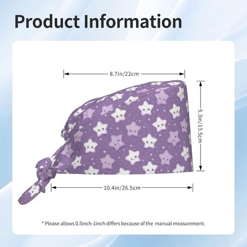 Lavender Purple Cute Star Print Scrub Caps Women Men, Nurse Cap Surgical Caps Scrub Hats for Women Men, Adjustable Working Cap with Sweatband in Kuwait