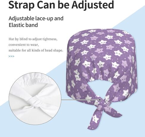 Lavender Purple Cute Star Print Scrub Caps Women Men, Nurse Cap Surgical Caps Scrub Hats for Women Men, Adjustable Working Cap with Sweatband in Kuwait
