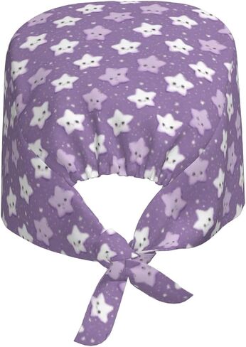Lavender Purple Cute Star Print Scrub Caps Women Men, Nurse Cap Surgical Caps Scrub Hats for Women Men, Adjustable Working Cap with Sweatband in Kuwait