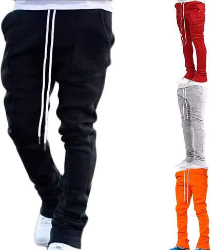 الرجال Y2K مكدسة Sweatpants عادية سليم صالح متوهج الرباط مطاطا الخصر عداء ببطء بانت بنطلون رياضي مع جيب in Kuwait