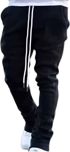 الرجال Y2K مكدسة Sweatpants عادية سليم صالح متوهج الرباط مطاطا الخصر عداء ببطء بانت بنطلون رياضي مع جيب in Kuwait