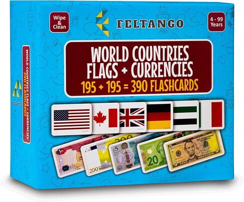 بطاقات فلاش لأعلام دول العالم للأطفال، بطاقات فلاش للعملات، 195 + 195 = 390 بطاقات ألعاب جغرافية البلد التعليمية in Kuwait