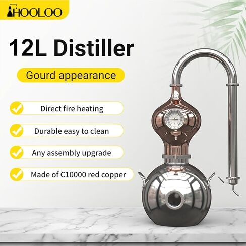 HOOLOO D15 3Gal الكحول لا يزال من الضروري النفط مجموعة صنع النبيذ المقطر | معدات التقطير المنزلية، لقطات ثابتة لتقطير لغو القمر، الهيدروسول، الزيت العطري، ماسورة النحاس، ماسورة الإنبيك، ماسورة الويسكي in Kuwait