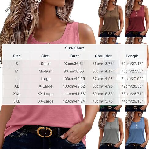 HGps8w Henley Neck Tank Tops for Women Summer Loose Crewneck Sleeveless Going Out Casual Workout T-Shirts in Kuwait