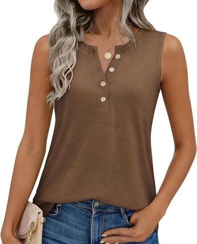 HGps8w Henley Neck Tank Tops for Women Summer Loose Crewneck Sleeveless Going Out Casual Workout T-Shirts in Kuwait