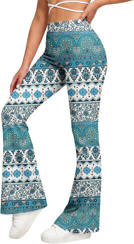 NATHGAM Flare Leggings for Women High Waist Butt Lifting Tummy Control Floral Print Workout Yoga Pants Gym Fitness Tights in Kuwait
