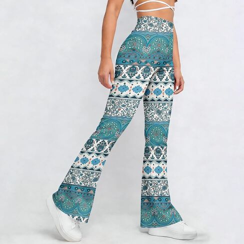 NATHGAM Flare Leggings for Women High Waist Butt Lifting Tummy Control Floral Print Workout Yoga Pants Gym Fitness Tights in Kuwait