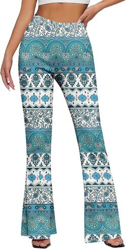NATHGAM Flare Leggings for Women High Waist Butt Lifting Tummy Control Floral Print Workout Yoga Pants Gym Fitness Tights in Kuwait