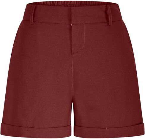 Women’s Casual Cotton Rolled Hem Shorts with Belt Loops and Front Pockets for Everyday Wear in Kuwait