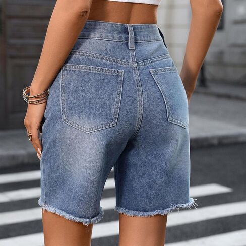 شورت جينز للنساء شورت دينم عالي الخصر قابل للتعديل، سروال قصير بحاشية متوترة صيفية، قطع من Jorts in Kuwait