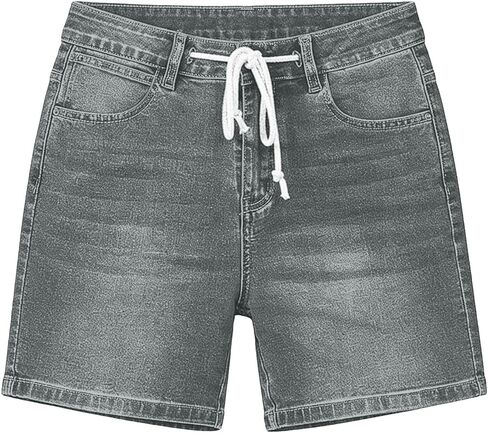 شورت جينز للنساء برباط عالي الخصر من قماش الدنيم Jorts صيفي بخصر مطاطي قصير مع جيوب in Kuwait