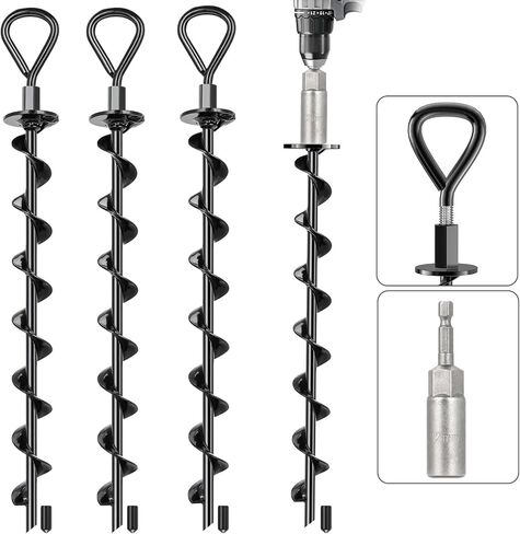 15" Screw-in Ground Anchors, Spiral Earth Anchors for High Winds with Nut Driver Drill Bit for Trampolines, Tents, Greenhouse, Swing Sets and Canopies in Kuwait