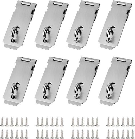 8 Sets Stainless Steel Padlock Hasp Metal Door Latch Catch Garage Door Padlock Latch Heavy Duty Shed Lock Hasp Garden Gate Clasp Small Locking Hardware with 48 Pcs Screws in Kuwait