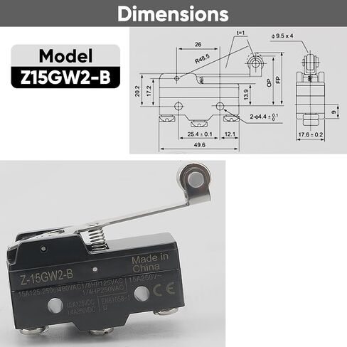 2-حزمة من مفتاح الحد الصغير مع رافعة دوارة بمفصلات طويلة 15A 250V 1NO 1NC لوحة تبديل العمل الأساسية جبل زر المفاجئة نوع المسمار الطرفي LXW5 Z-15GW2-B in Kuwait