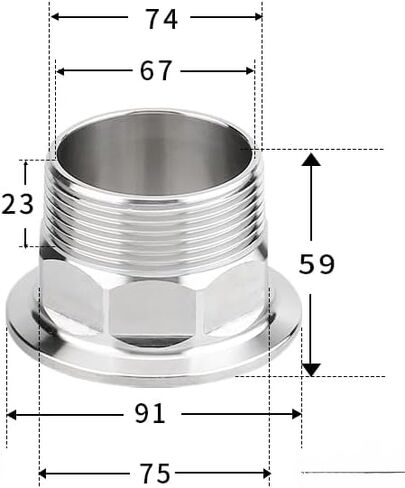 Hex 1/4" 3/8" 1/2" 3/4" 1" 1-1/2" 2" BSPT Male x 0.5" 1.5" 2" Tri Clamp Connector Pipe Fitting 304 316L Stainless Steel(DN65 2.5 BSPT K91) in Kuwait