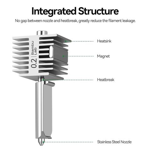 Original Bamboo Lab/BambuLAB A1 Mini,A1 Stainless Steel Hotend Kit with 0.2mm Stainless Steel Nozzle, All Metal Extruder Hot End, Heating Block Replacement (A1 Stainless 0.2mm) in Kuwait