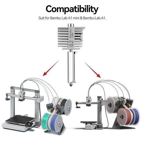 Original Bamboo Lab/BambuLAB A1 Mini,A1 Stainless Steel Hotend Kit with 0.2mm Stainless Steel Nozzle, All Metal Extruder Hot End, Heating Block Replacement (A1 Stainless 0.2mm) in Kuwait